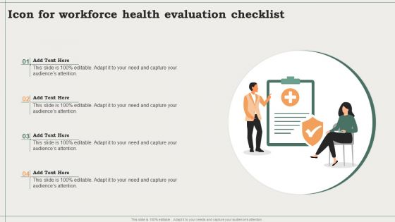 Icon For Workforce Health Evaluation Checklist Ppt PowerPoint Presentation Gallery Graphic Images PDF