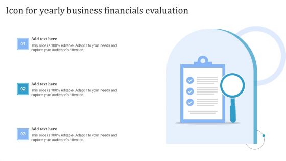 Icon For Yearly Business Financials Evaluation Introduction PDF