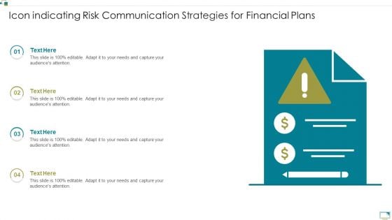 Icon Indicating Risk Communication Strategies For Financial Plans Information PDF