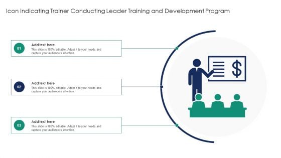 Icon Indicating Trainer Conducting Leader Training And Development Program Designs PDF