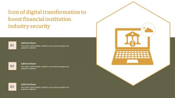 Icon Of Digital Transformation To Boost Financial Institution Industry Security Graphics PDF