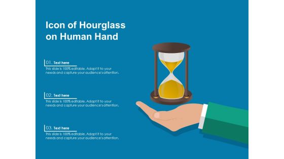 Icon Of Hourglass On Human Hand Ppt PowerPoint Presentation Gallery Example File PDF