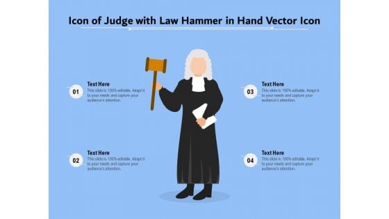 Icon Of Judge With Law Hammer In Hand Vector Icon Ppt PowerPoint Presentation Gallery Guidelines PDF