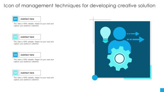 Icon Of Management Techniques For Developing Creative Solution Formats PDF