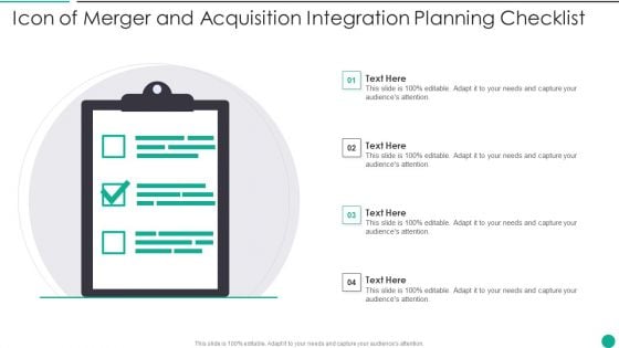 Icon Of Merger And Acquisition Integration Planning Checklist Themes PDF