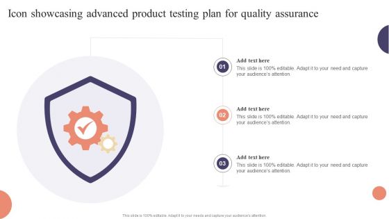 Icon Showcasing Advanced Product Testing Plan For Quality Assurance Portrait PDF