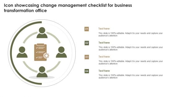 Icon Showcasing Change Management Checklist For Business Transformation Office Pictures PDF