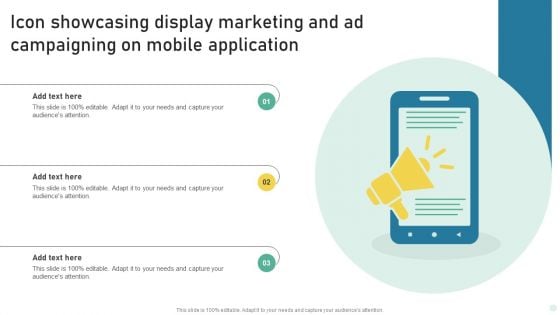 Icon Showcasing Display Marketing And Ad Campaigning On Mobile Application Icons PDF