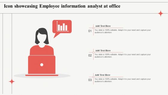 Icon Showcasing Employee Information Analyst At Office Designs PDF