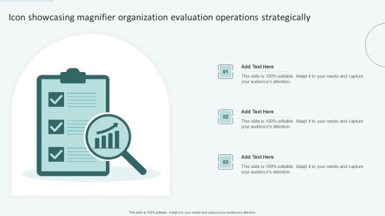 Icon Showcasing Magnifier Organization Evaluation Operations Strategically Ppt File Introduction PDF