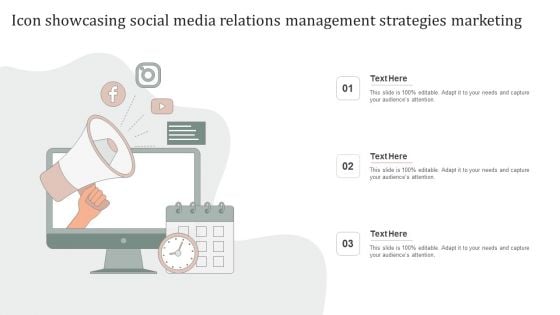 Icon Showcasing Social Media Relations Management Strategies Marketing Rules PDF