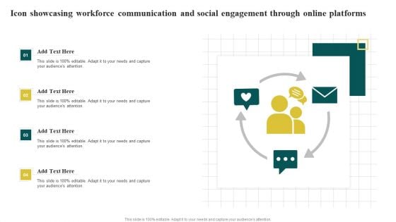 Icon Showcasing Workforce Communication And Social Engagement Through Online Platforms Icons PDF