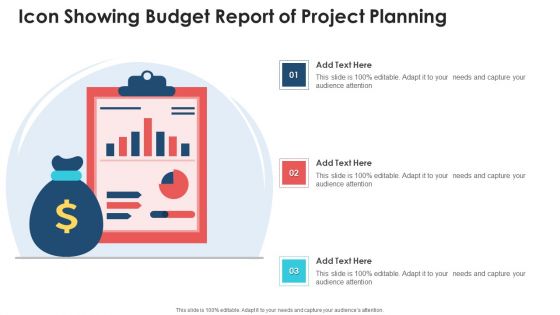 Icon Showing Budget Report Of Project Planning Brochure PDF