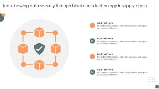 Icon Showing Data Security Through Blockchain Technology In Supply Chain Rules PDF