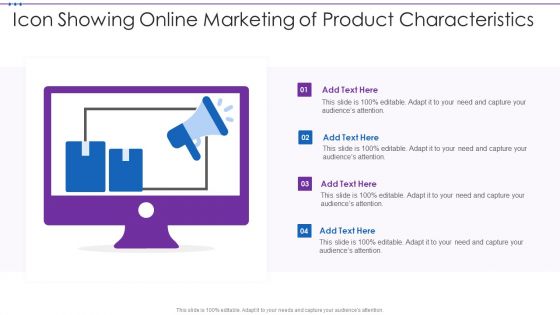 Icon Showing Online Marketing Of Product Characteristics Portrait PDF