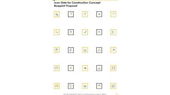 Icon Slide For Construction Concept Blueprint Proposal One Pager Sample Example Document