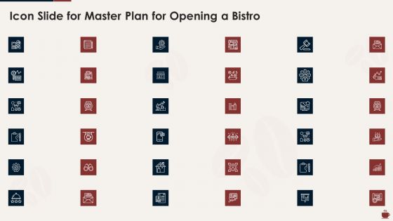 Icon Slide For Master Plan For Opening A Bistro Mockup PDF