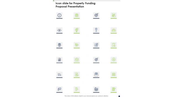 Icon Slide For Property Funding Proposal Presentation One Pager Sample Example Document Icon Slide For Property Funding Proposal Presentation One Pager Sample Example Document