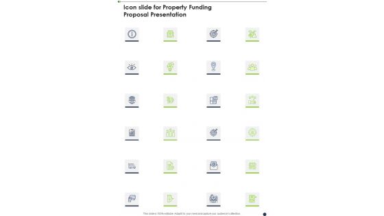 Icon Slide For Property Funding Proposal Presentation One Pager Sample Example Document