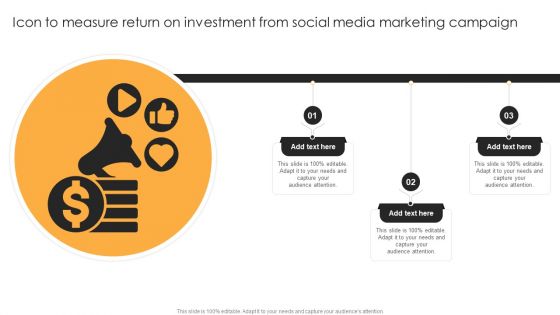 Icon To Measure Return On Investment From Social Media Marketing Campaign Icons PDF