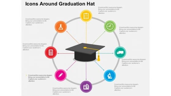 Icons Around Graduation Hat Powerpoint Templates