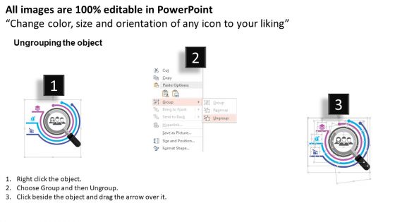 Icons Around Magnifying Glass With Team Icons Powerpoint Templates