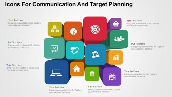 Icons For Communication And Target Planning PowerPoint Templates