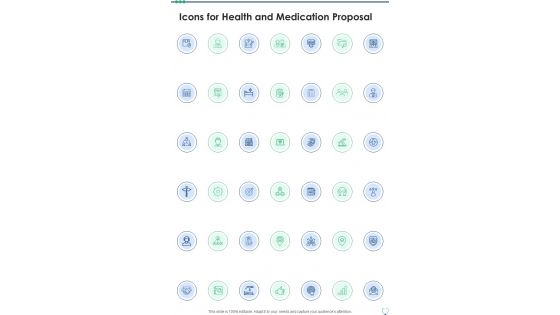 Icons For Health And Medication Proposal One Pager Sample Example Document Icons For Health And Medication Proposal One Pager Sample Example Document
