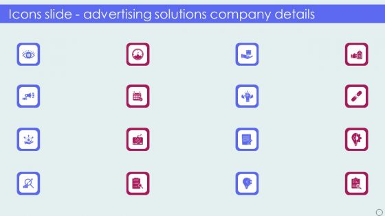 Icons Slide Advertising Solutions Company Details Ppt Gallery Background Designs PDF