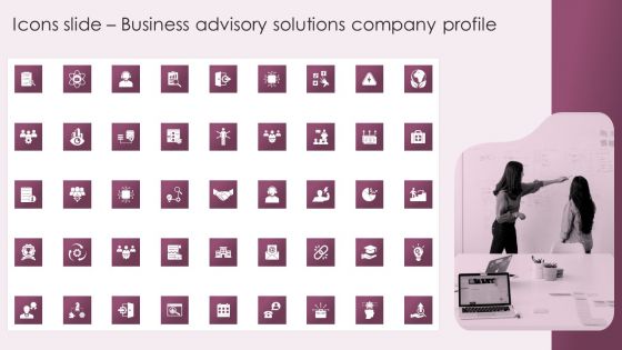 Icons Slide Business Advisory Solutions Company Profile Ppt Infographic Template Icons PDF