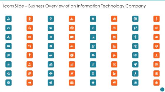 Icons Slide Business Overview Of An Information Technology Company Diagrams PDF