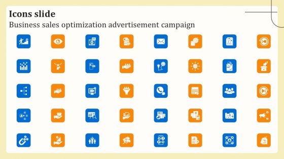 Icons Slide Business Sales Optimization Advertisement Campaign Icons PDF
