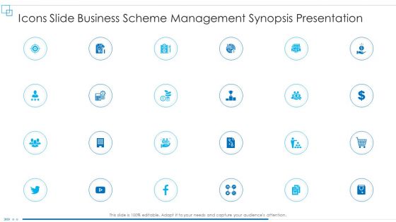 Icons Slide Business Scheme Management Synopsis Presentation Mockup PDF