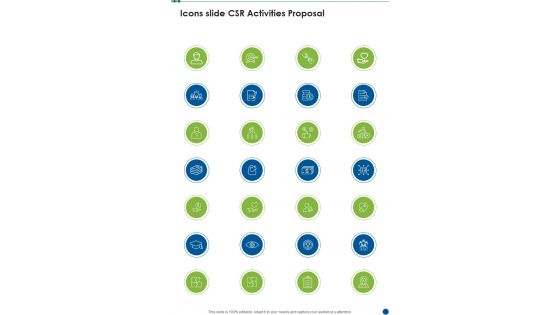 Icons Slide CSR Activities Proposal One Pager Sample Example Document Icons Slide CSR Activities Proposal One Pager Sample Example Document