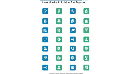 Icons Slide For AI Assistant Tool Proposal One Pager Sample Example Document Icons Slide For AI Assistant Tool Proposal One Pager Sample Example Document