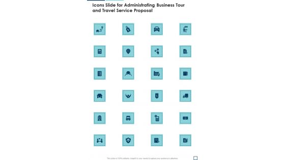 Icons Slide For Administrating Business Tour And Travel Service Proposal One Pager Sample Example Document Icons Slide For Administrating Business Tour And Travel Service Proposal One Pager Sample Example Document