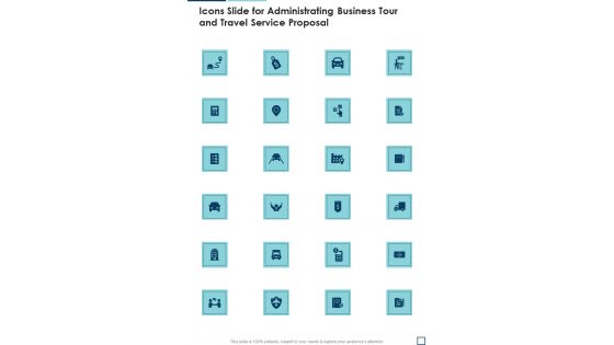 Icons Slide For Administrating Business Tour And Travel Service Proposal One Pager Sample Example Document