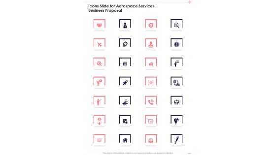 Icons Slide For Aerospace Services Business Proposal One Pager Sample Example Document Icons Slide For Aerospace Services Business Proposal One Pager Sample Example Document