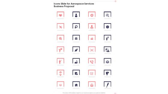 Icons Slide For Aerospace Services Business Proposal One Pager Sample Example Document