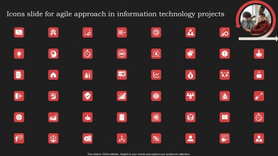 Icons Slide For Agile Approach In Information Technology Projects Elements PDF
