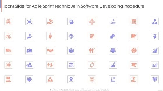 Icons Slide For Agile Sprint Technique In Software Developing Procedure Template PDF