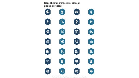 Icons Slide For Architectural Concept Planning Proposal One Pager Sample Example Document Icons Slide For Architectural Concept Planning Proposal One Pager Sample Example Document
