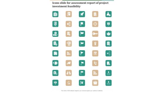 Icons Slide For Assessment Report Of Project Investment Feasibility One Pager Sample Example Document Icons Slide For Assessment Report Of Project Investment Feasibility One Pager Sample Example Document