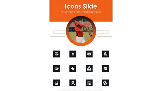 Icons Slide For Baseball Event Fundraising Proposal One Pager Sample Example Document Icons Slide For Baseball Event Fundraising Proposal One Pager Sample Example Document