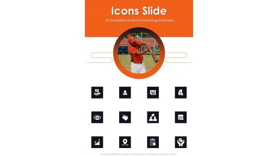 Icons Slide For Baseball Event Fundraising Proposal One Pager Sample Example Document