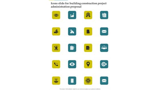 Icons Slide For Building Construction Project Administration Proposal One Pager Sample Example Document