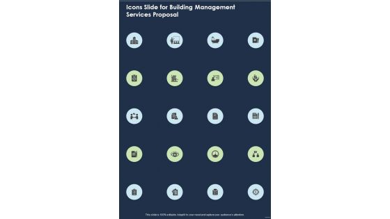 Icons Slide For Building Management Services Proposal One Pager Sample Example Document Icons Slide For Building Management Services Proposal One Pager Sample Example Document