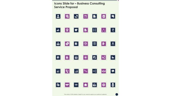 Icons Slide For Business Consulting Service Proposal One Pager Sample Example Document