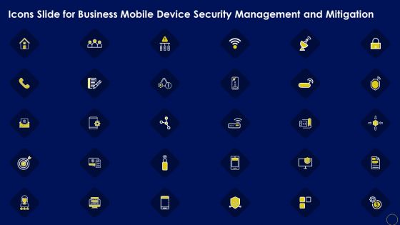 Icons Slide For Business Mobile Device Security Management And Mitigation Guidelines PDF