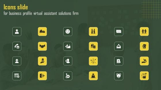 Icons Slide For Business Profile Virtual Assistant Solutions Firm Designs PDF